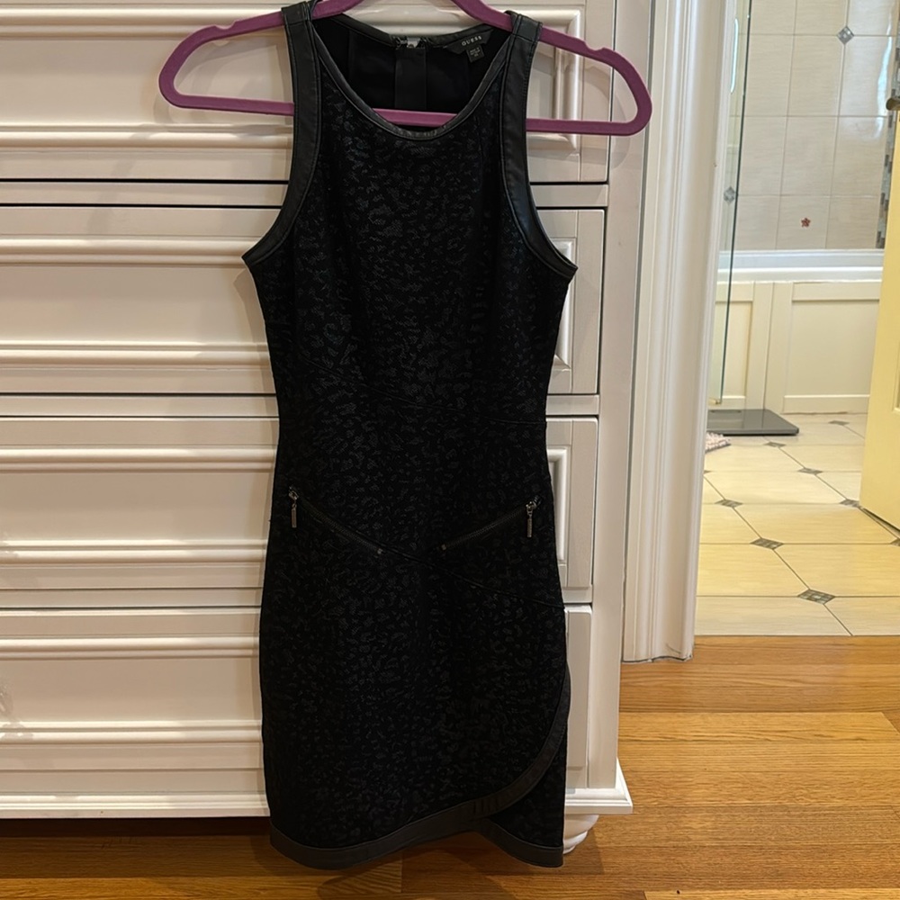 Guess black cheetah print dress with leather and zippers